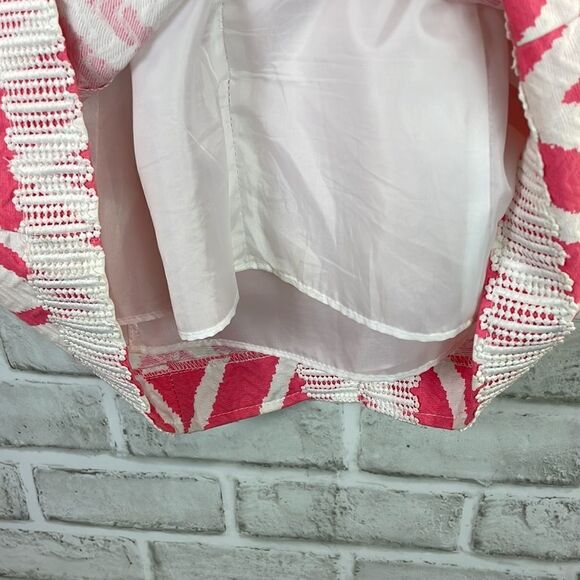 Taylor Dress Pink White Chevron Print Textured Cotton Lace Accent 100% Cotton - Picture 5 of 10